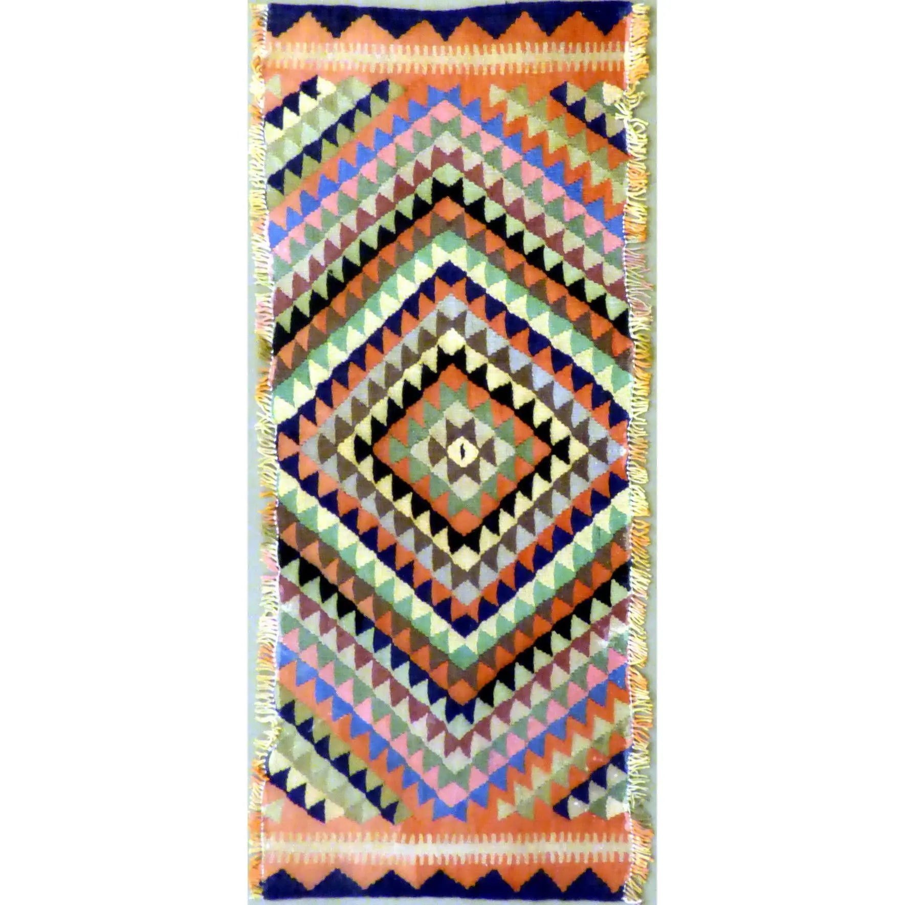 One Of The Kind Authentic Hand-Knotted Sanandaj Vintage Kilim 6'7" X 2'4"
